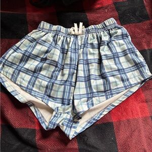 SHEIN Blue Plaid Athletic Lounge Shorts